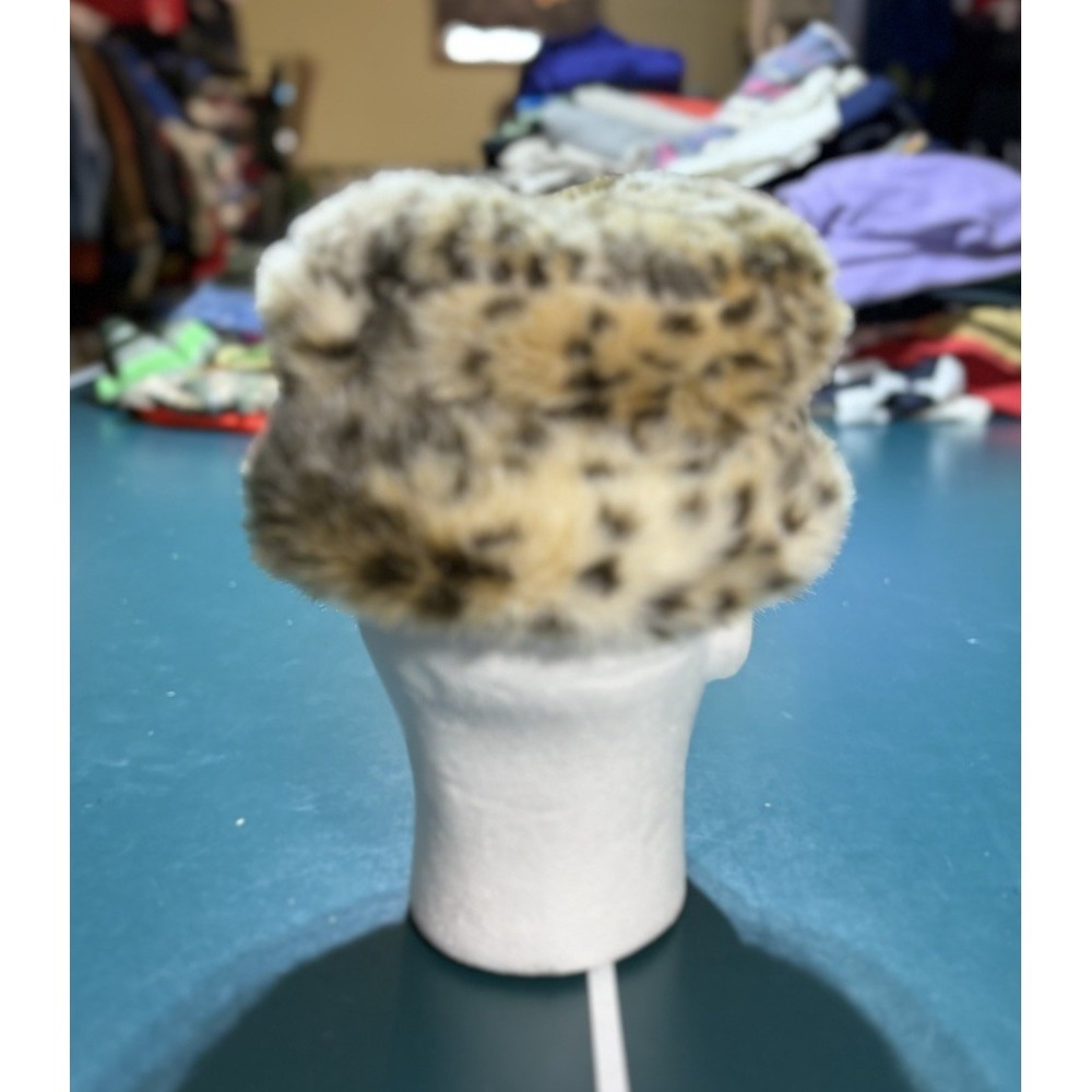 Vintage Leopard Print Faux Fur Bucket Hat‎ Brown Black Beige Women's One Size - Picture 3 of 7
